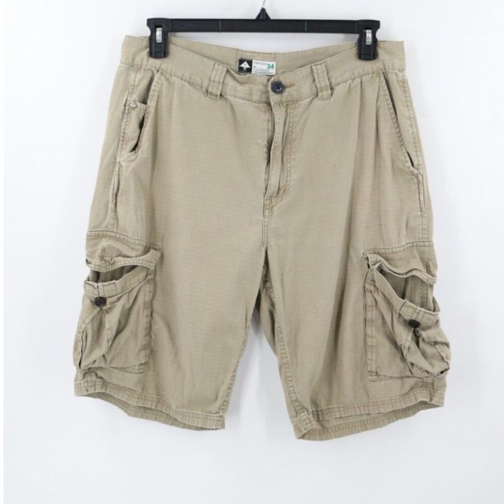 LRG Lifted Research Group Mens Khaki Cargo Shorts Distressed Size 35 Gorpcore